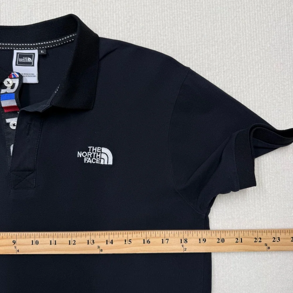 RARE Vtg The North Face Polo Shirt USA Britain Flag Placket Heritage Logo Mens L